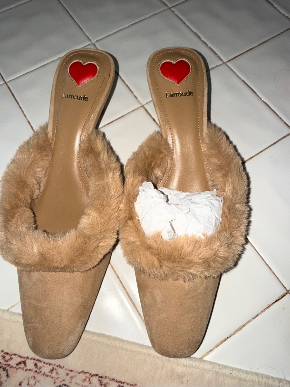 Larroude sz 6 suede and fur mules NEW!!! never worn 1 inch heel 
SOLD OUT